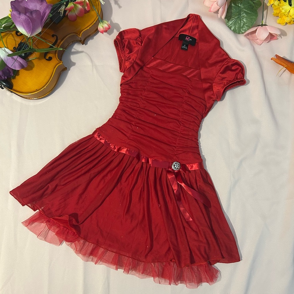 Girls red and sparkly dress